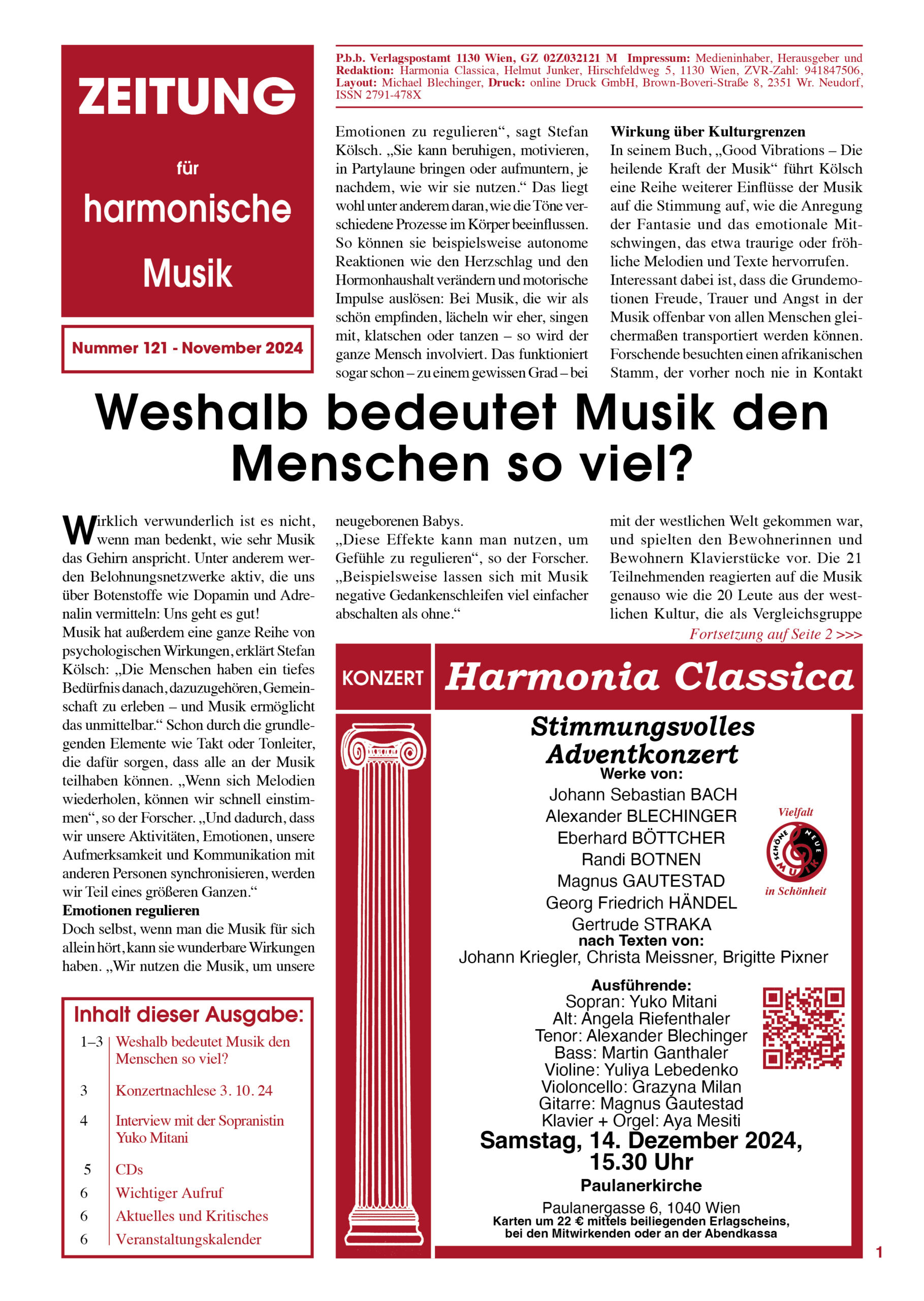 Harmonia Classica Zeitung Nr. 121 November 2024